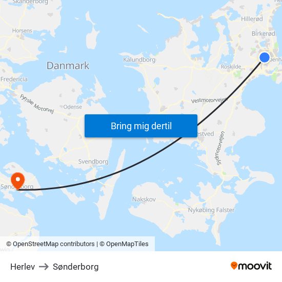 Herlev to Sønderborg map