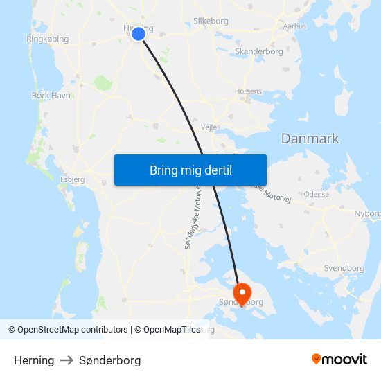 Herning to Sønderborg map