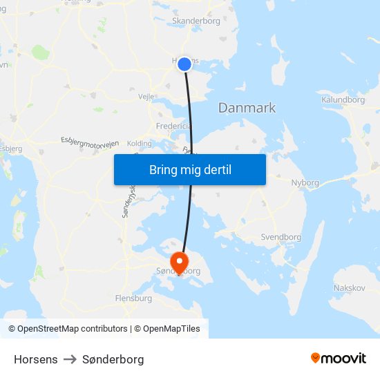 Horsens to Sønderborg map