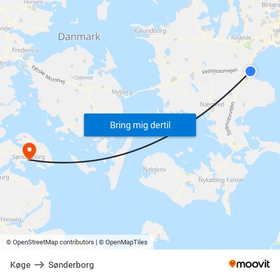 Køge to Sønderborg map