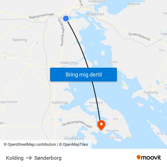 Kolding to Sønderborg map