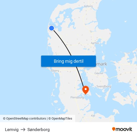Lemvig to Sønderborg map