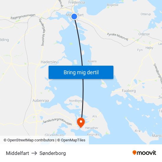 Middelfart to Sønderborg map