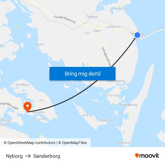 Nyborg to Sønderborg map