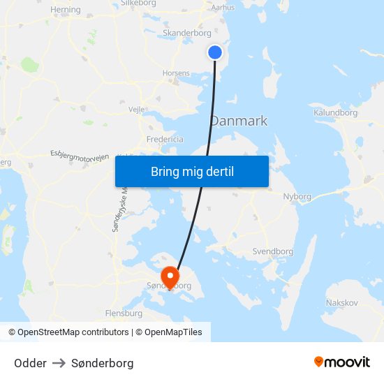 Odder to Sønderborg map