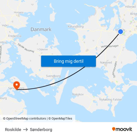 Roskilde to Sønderborg map
