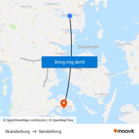 Skanderborg to Sønderborg map