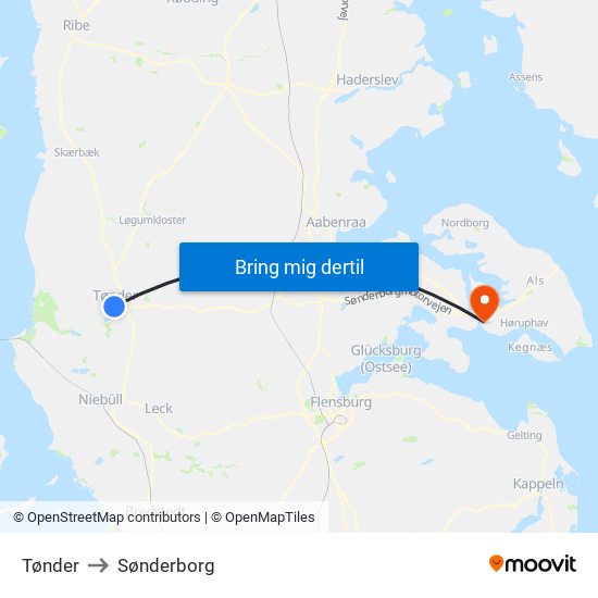 Tønder to Sønderborg map