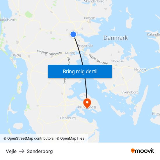 Vejle to Sønderborg map