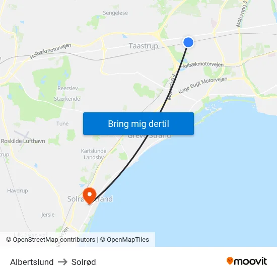 Albertslund to Solrød map