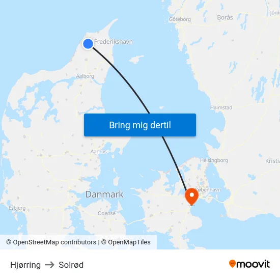 Hjørring to Solrød map