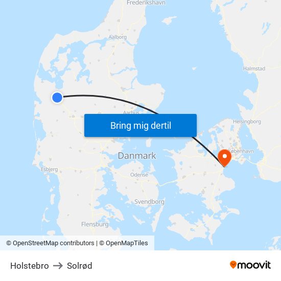 Holstebro to Solrød map