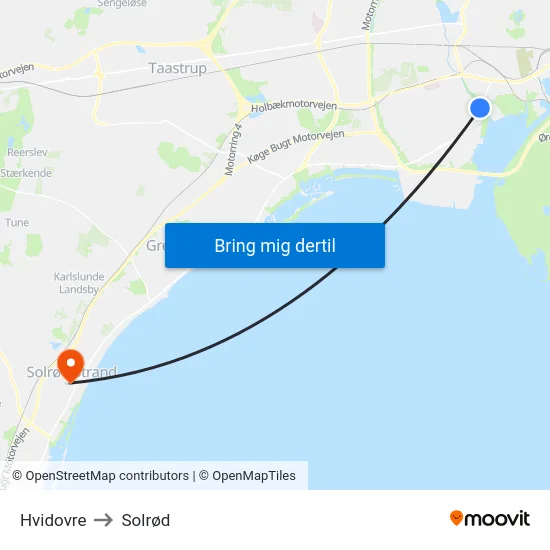 Hvidovre to Solrød map