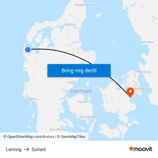 Lemvig to Solrød map