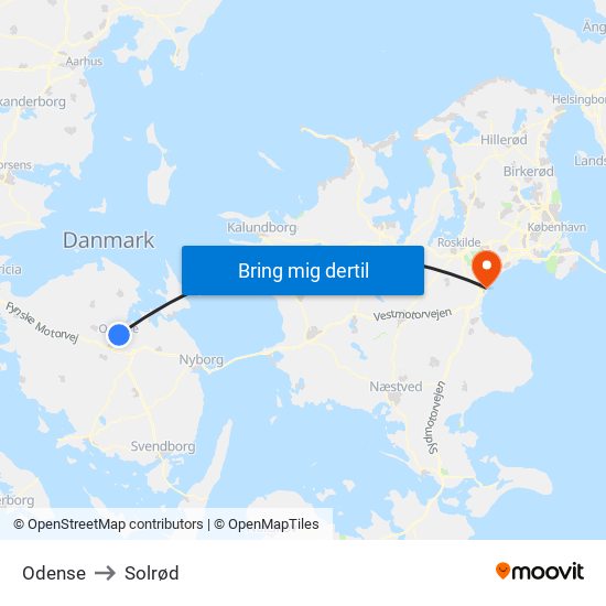 Odense to Solrød map