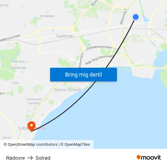 Rødovre to Solrød map