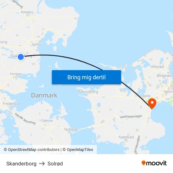 Skanderborg to Solrød map