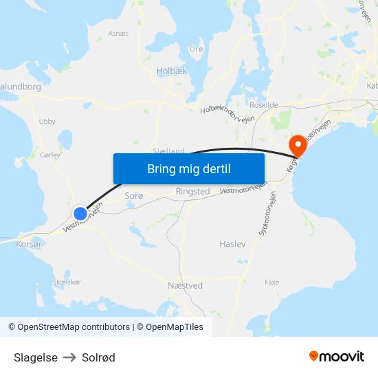 Slagelse to Solrød map