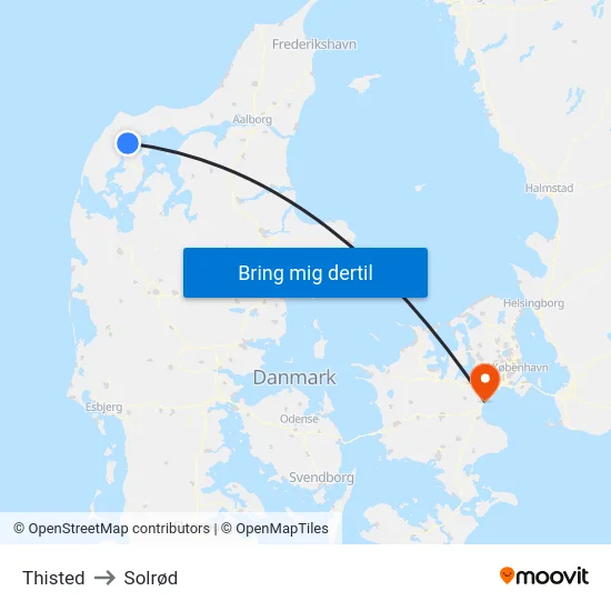 Thisted to Solrød map