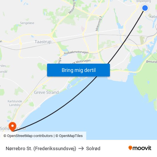 Nørrebro St. (Frederikssundsvej) to Solrød map