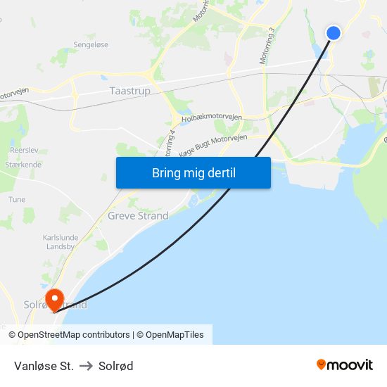 Vanløse St. to Solrød map