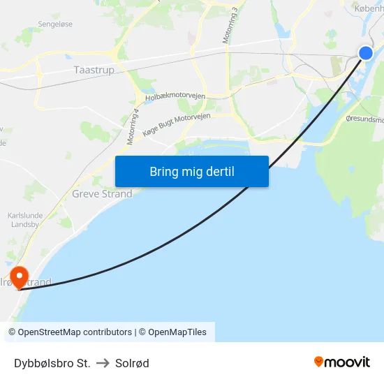 Dybbølsbro St. to Solrød map