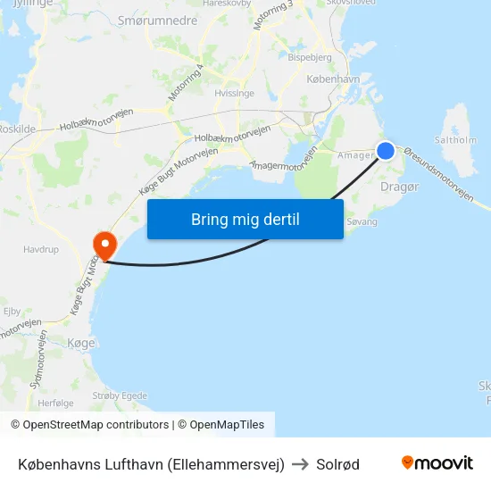 Københavns Lufthavn (Ellehammersvej) to Solrød map
