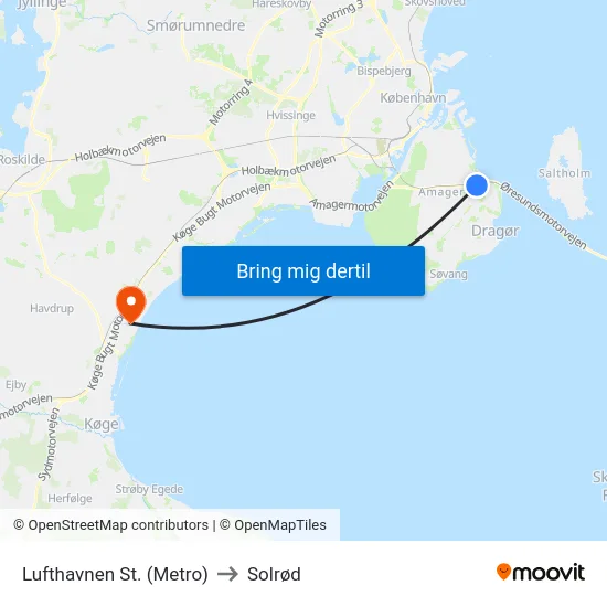 Lufthavnen St. (Metro) to Solrød map