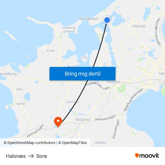 Halsnæs to Sorø map