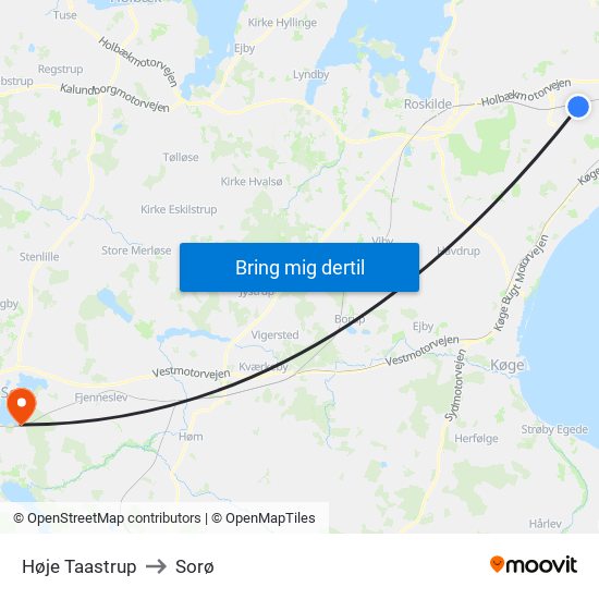 Høje Taastrup to Sorø map