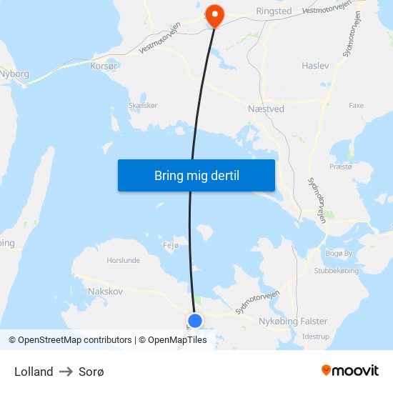 Lolland to Sorø map