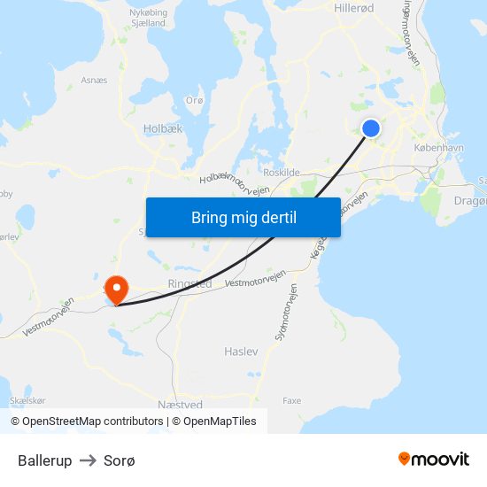 Ballerup to Sorø map