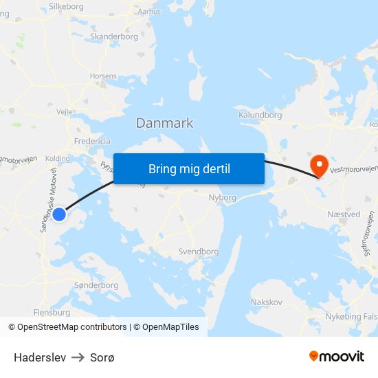 Haderslev to Sorø map