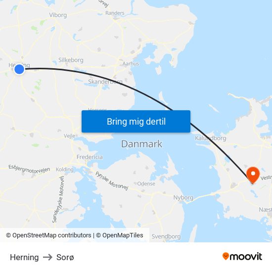 Herning to Sorø map