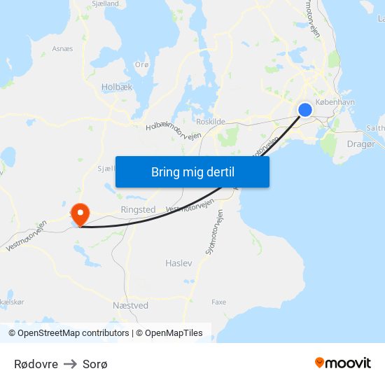 Rødovre to Sorø map