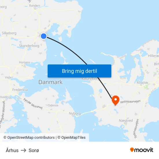 Århus to Sorø map
