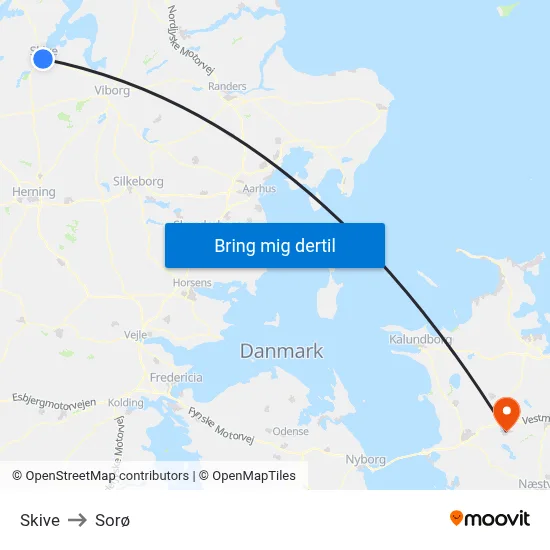 Skive to Sorø map