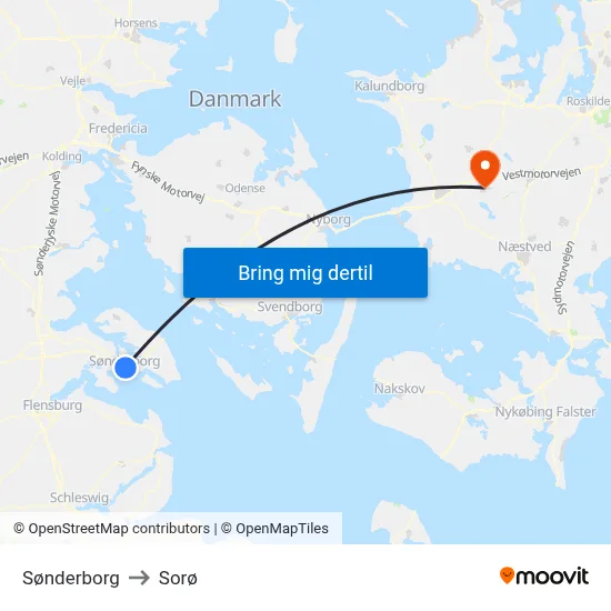 Sønderborg to Sorø map