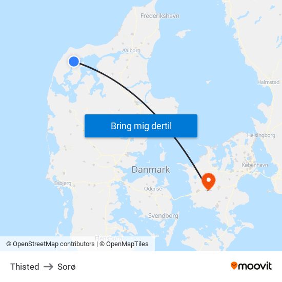 Thisted to Sorø map