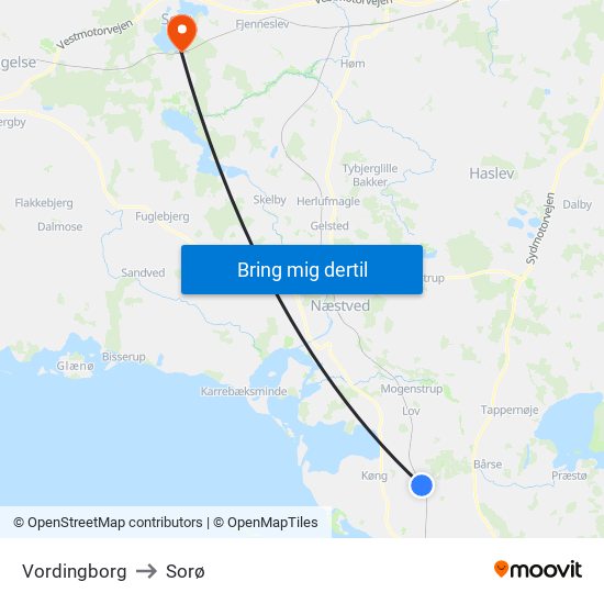 Vordingborg to Sorø map