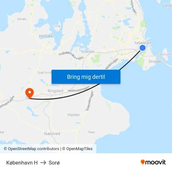 København H to Sorø map