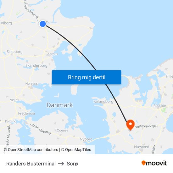 Randers Busterminal to Sorø map