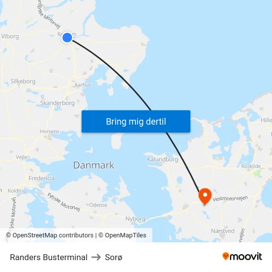 Randers Busterminal to Sorø map