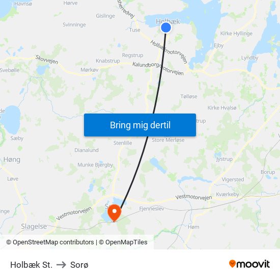 Holbæk St. to Sorø map
