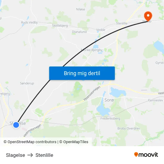 Slagelse to Stenlille map