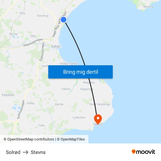 Solrød to Stevns map