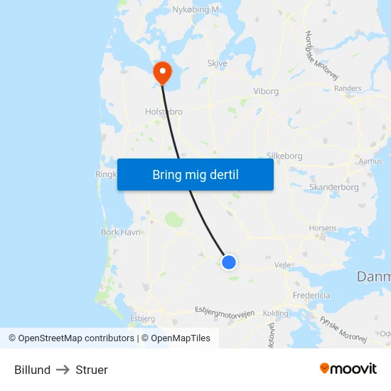 Billund to Struer map