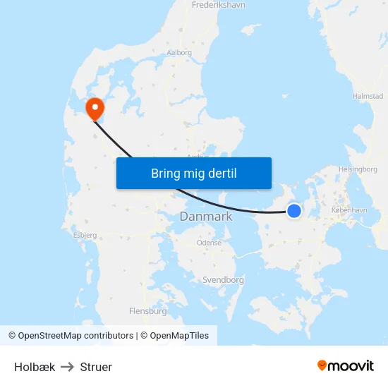 Holbæk to Struer map