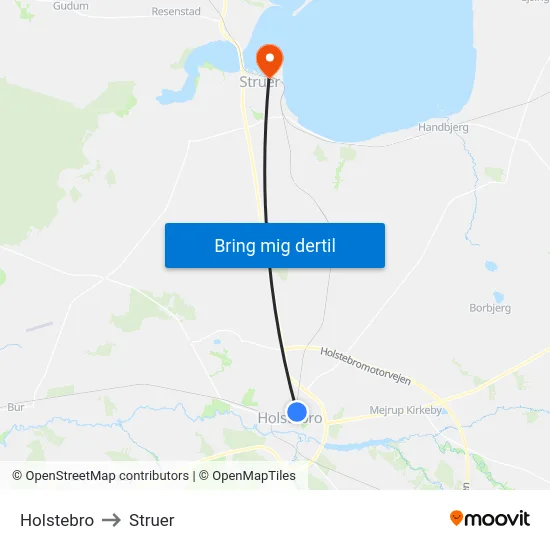 Holstebro to Struer map