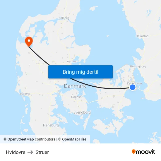 Hvidovre to Struer map